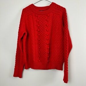J. Crew Cable knit Pom Pom lambs wool pullover sweater